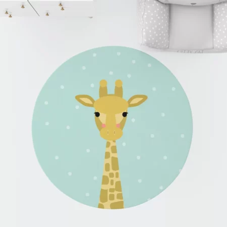 Bebemotto Blue, Cute Giraffe Round Children's Room Rug