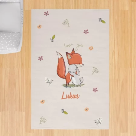 Bebemotto - Fox and Rabbit, Faux Fur, Children's Room Rug