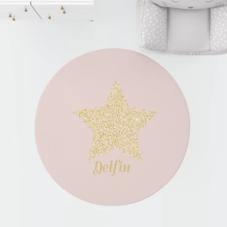 Bebemotto - Golden Star, Pink Round Children's Room Rug