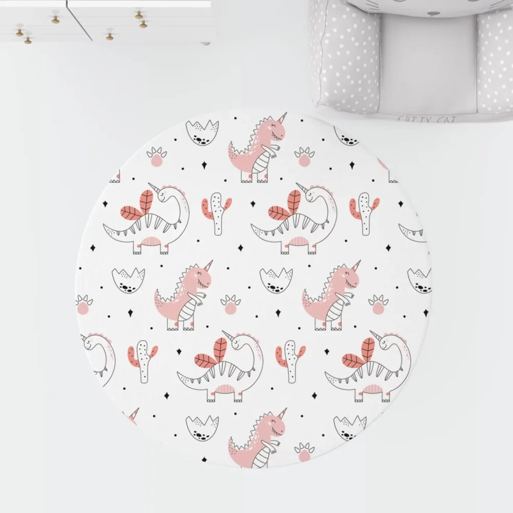 Bebemotto - Scandinavian Style Dinosaurs Round Children's Room Rug