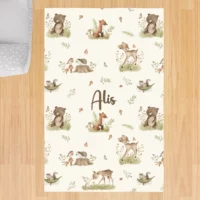 Taç - Forest Animals with Flowers Children's Room Rug