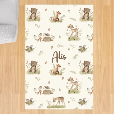 Taç - Forest Animals with Flowers Children's Room Rug