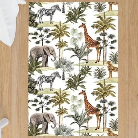 Tropical Animals, Elephant, Lion, Giraffe Children's Room Rug